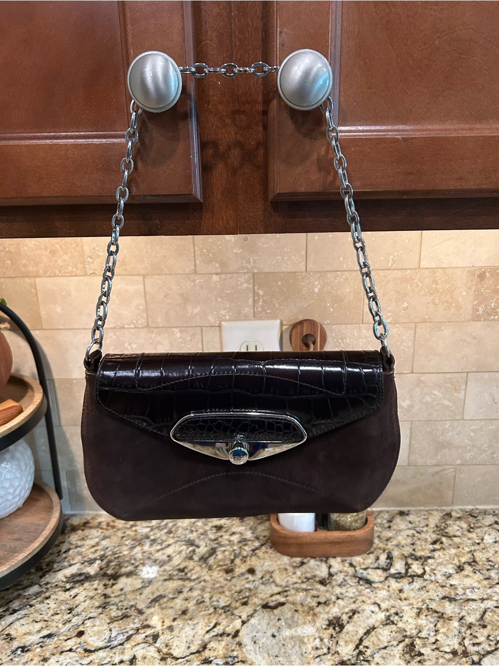 Furla Brown Suede And Leather Satchel vintage